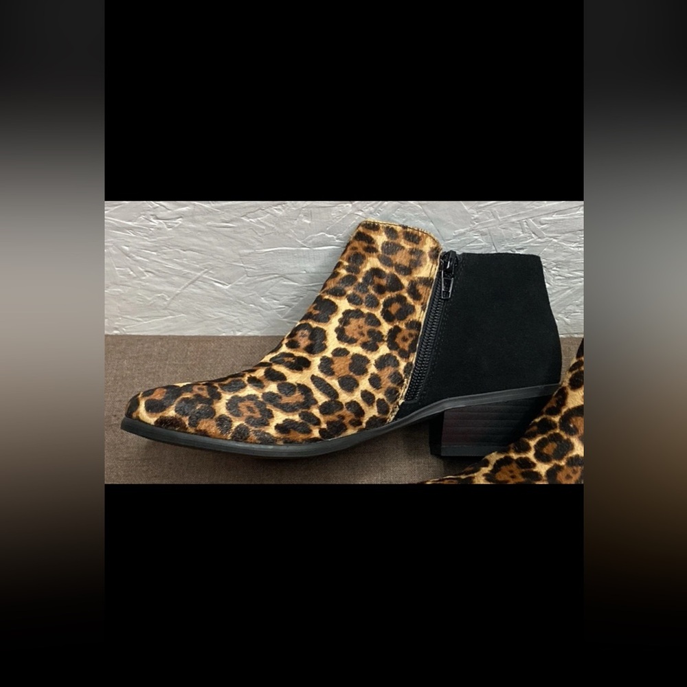 G.H. Bass Nina Women's Booties Leopard Print Calf Hair Black Suede Zip Size 6M - Picture 7 of 14